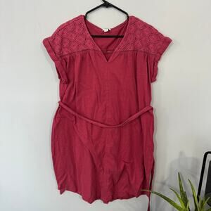 Sonoma Women's Muted Red Belted Mini Dress Plus Size XXL Rolled Cap Sleeves